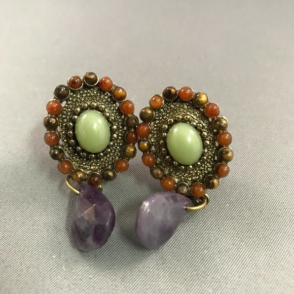 Vintage Clip On Earrings Multi Stones - Picture 6 of 6